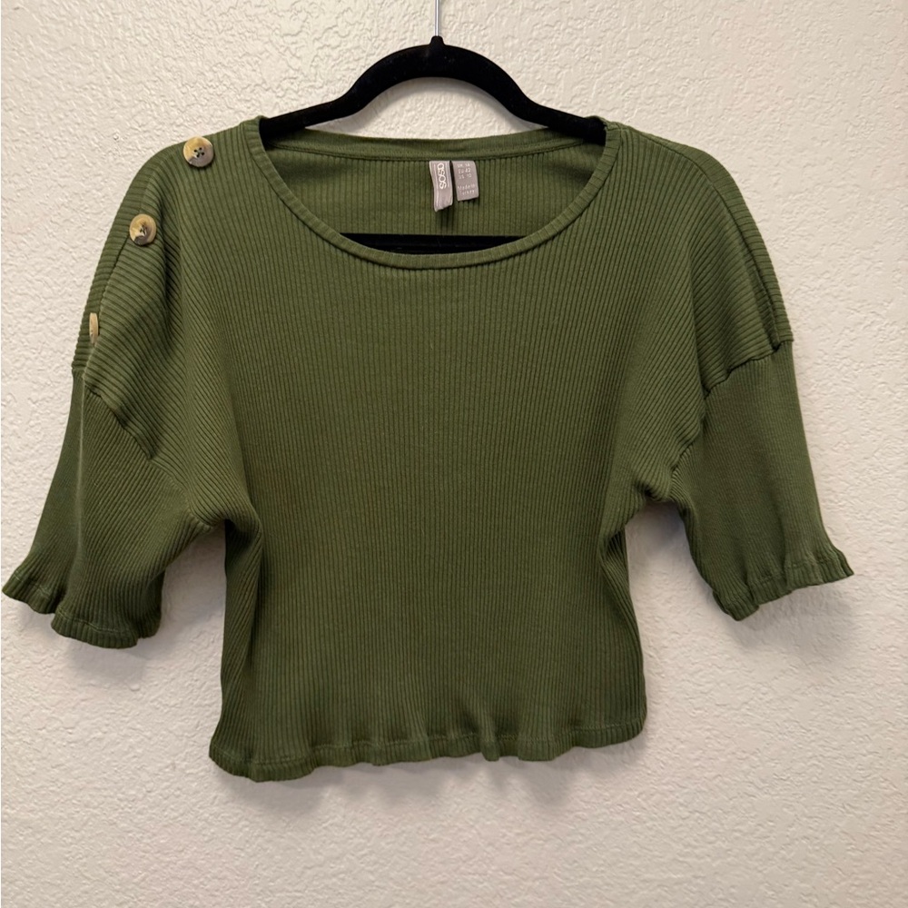 ASOS Olive Ribbed Top with Button Accents